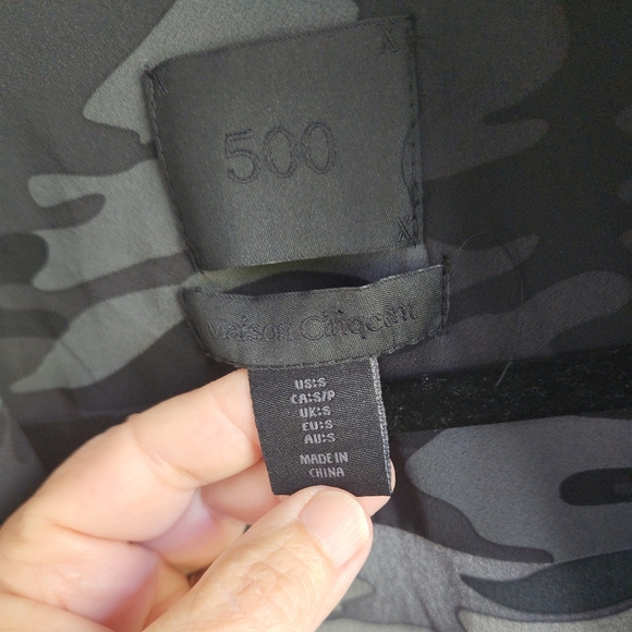 500 Maison Cinqcent Black Camoflauge Open Front Wrap Jacket With Belt Sz Small - Picture 4 of 8